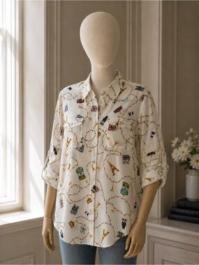 Karl Lagerfeld White Printed Large Blouse- Never Worn